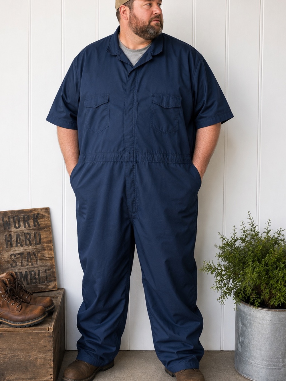 Aramark Navy Blue Short Sleeve Work Coveralls 5XL Heavy Duty One-Piece Coveralls